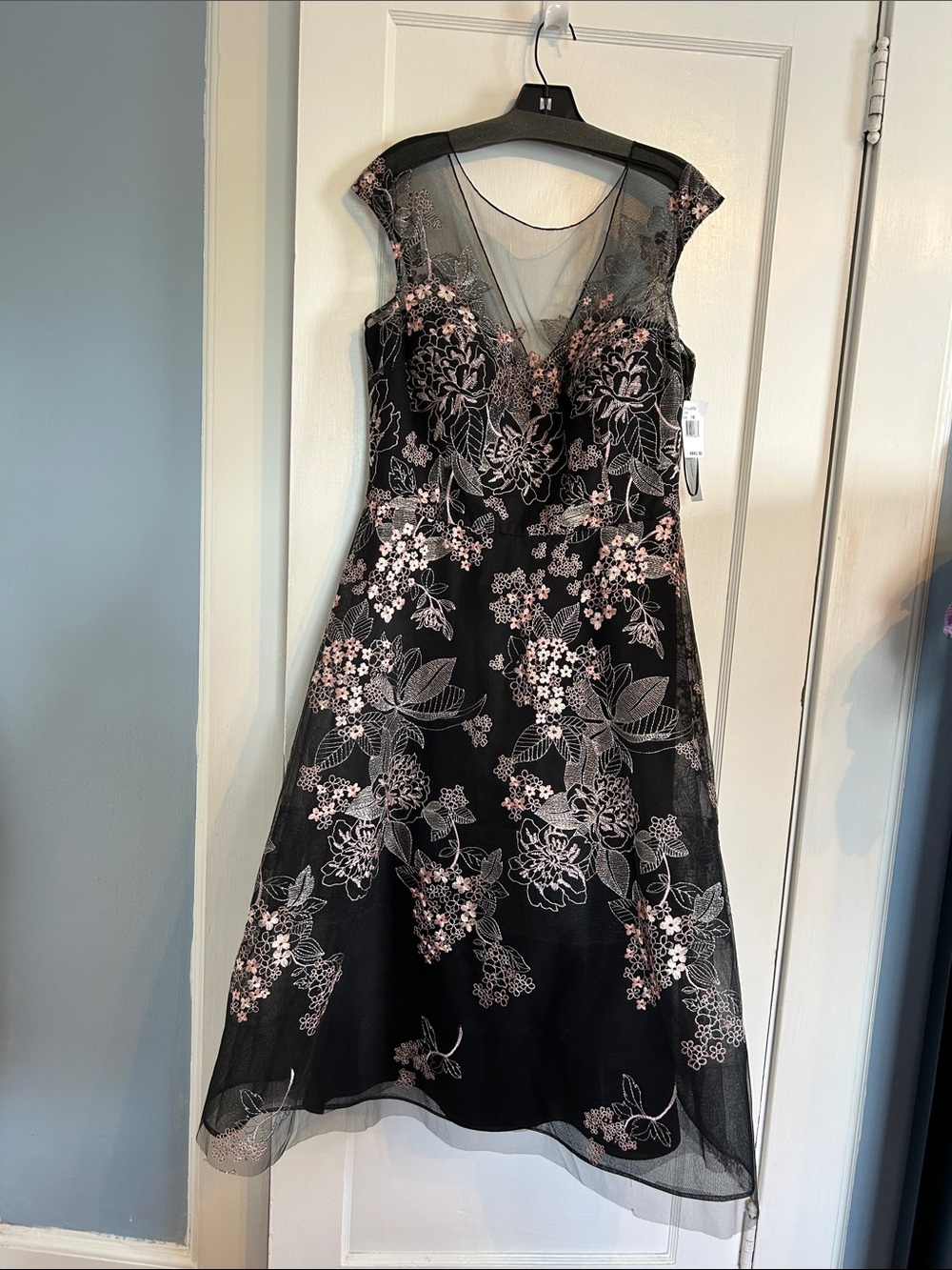 Teri Job by Rickie Freeman NWT Black Pink Fit & Flare Formal Midi Dress size 16
